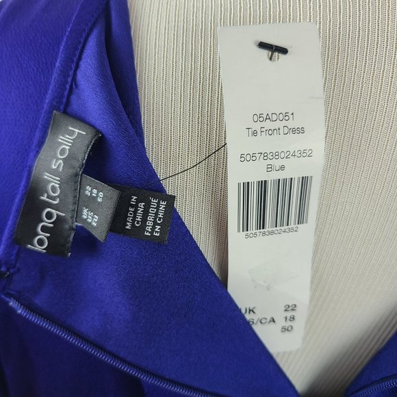 Long Tall Sally  Tie Front Dress Royal Blue Plus Size 18 - Picture 7 of 8